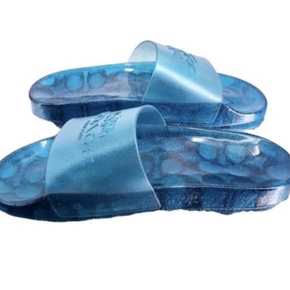 Coach Women’s Ulyssa Jelly Pool Slides in Shadow Blue Size 7 - Picture 3 of 4